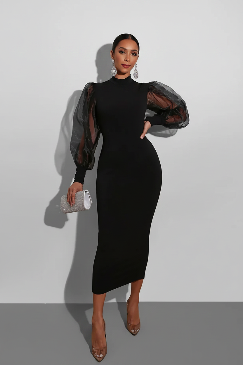 Vestido Puff de Manga Larga