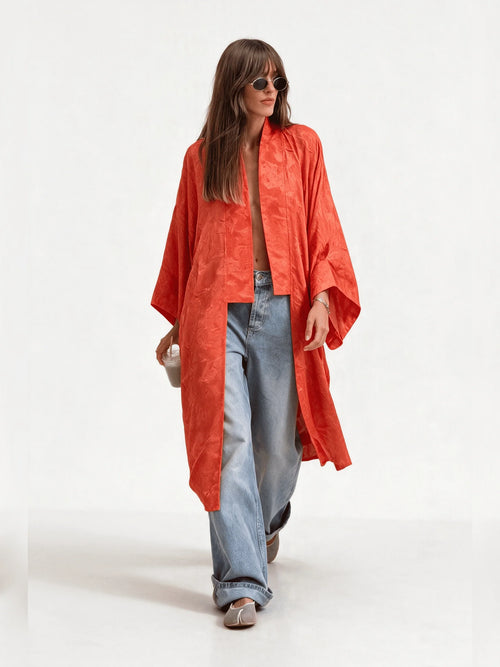 Cárdigan kimono naranja de jacquard