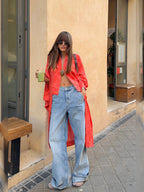 Cárdigan kimono naranja de jacquard