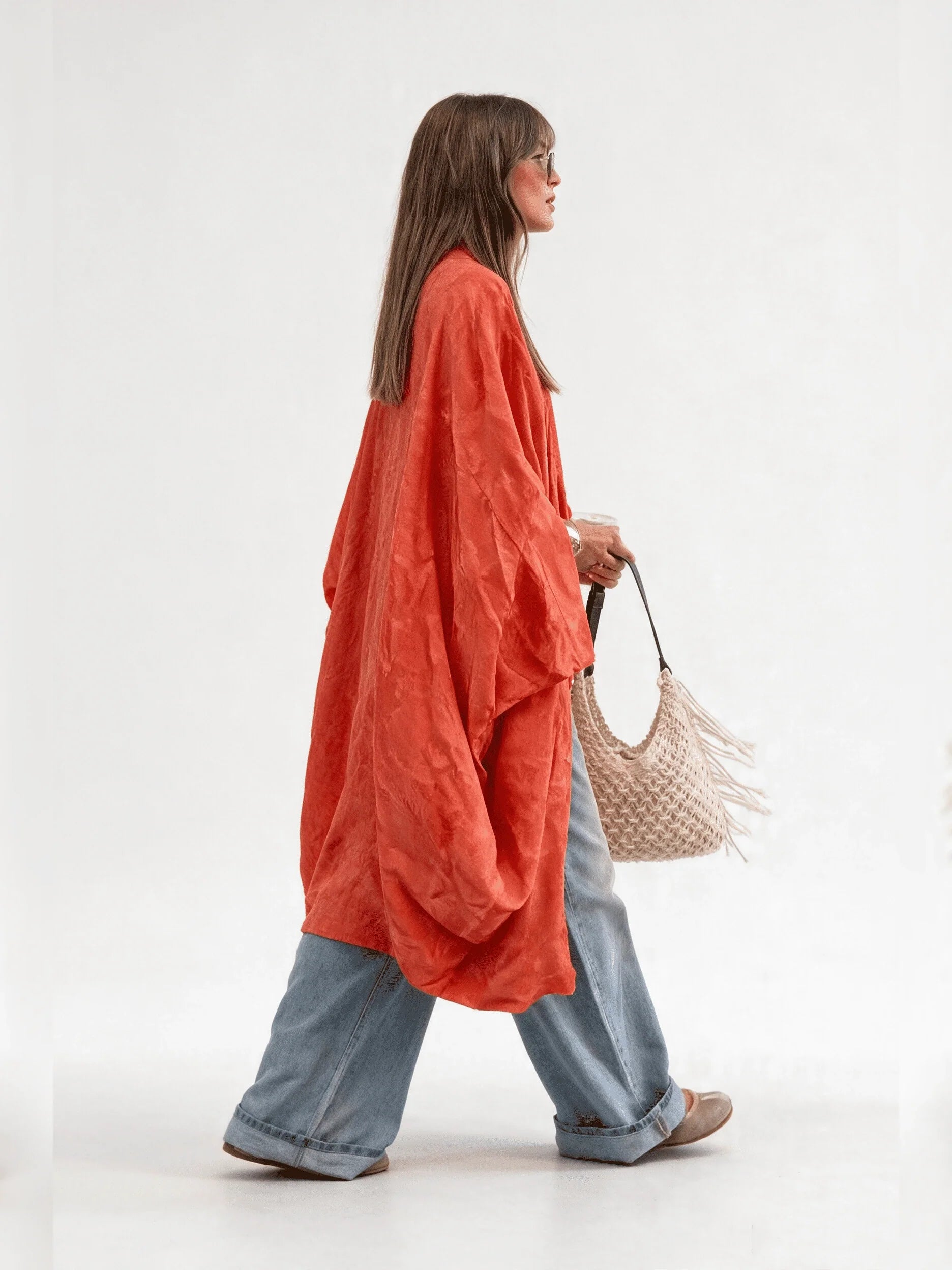 Cárdigan kimono naranja de jacquard
