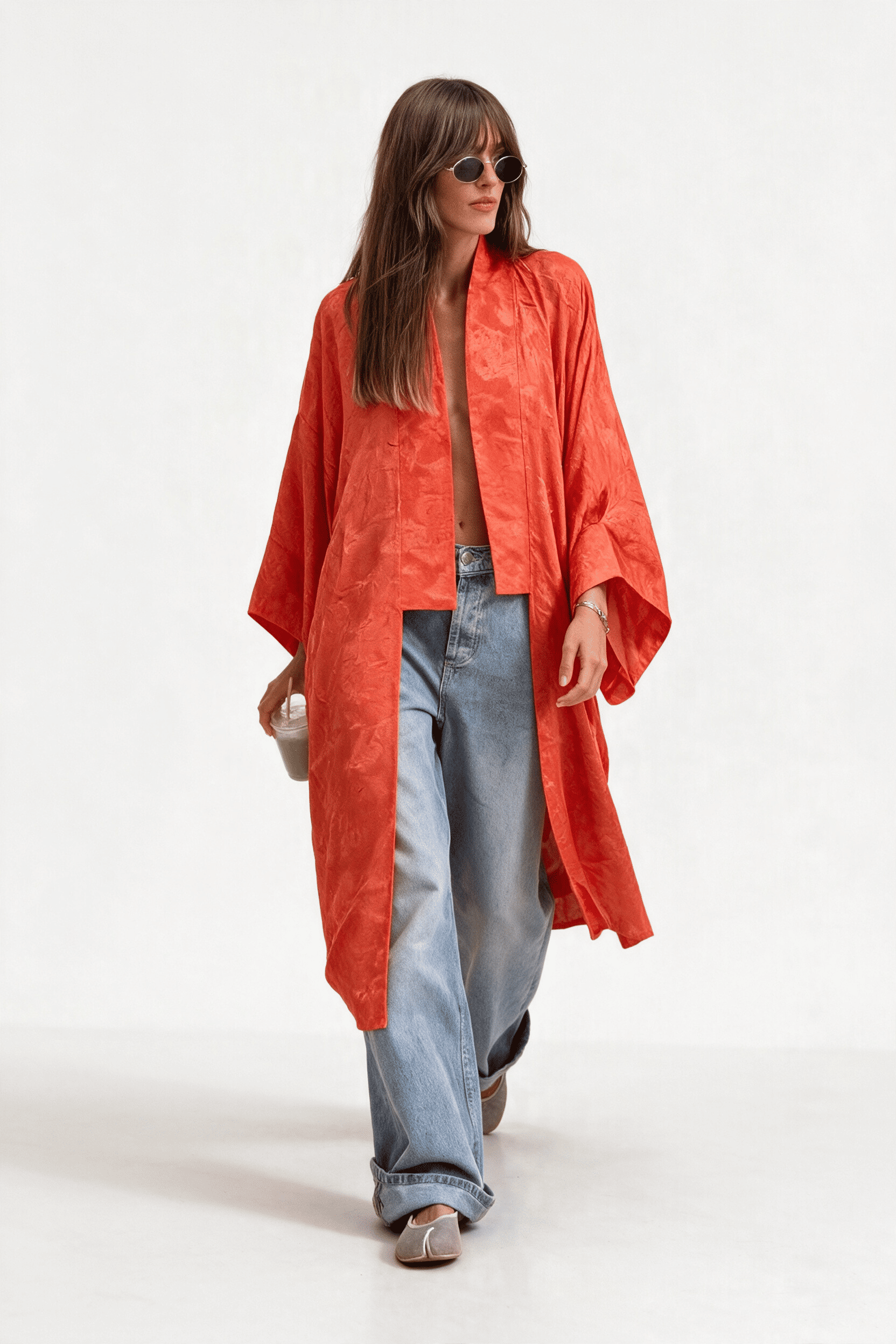 Cárdigan kimono naranja de jacquard