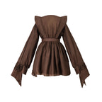 Vestido Mini Marrón con Cut Out y Volantes Manga Larga