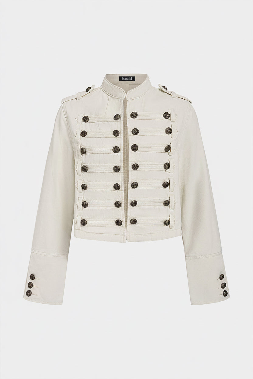 Chaqueta beige cropped con botones