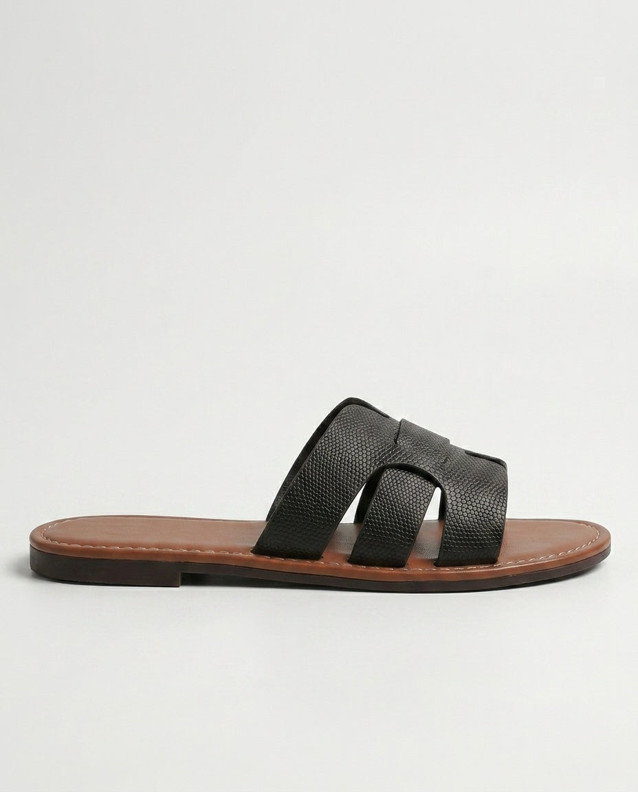 Sandalias Slide Planas con Efecto Piel