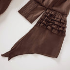 Vestido Mini Marrón con Cut Out y Volantes Manga Larga