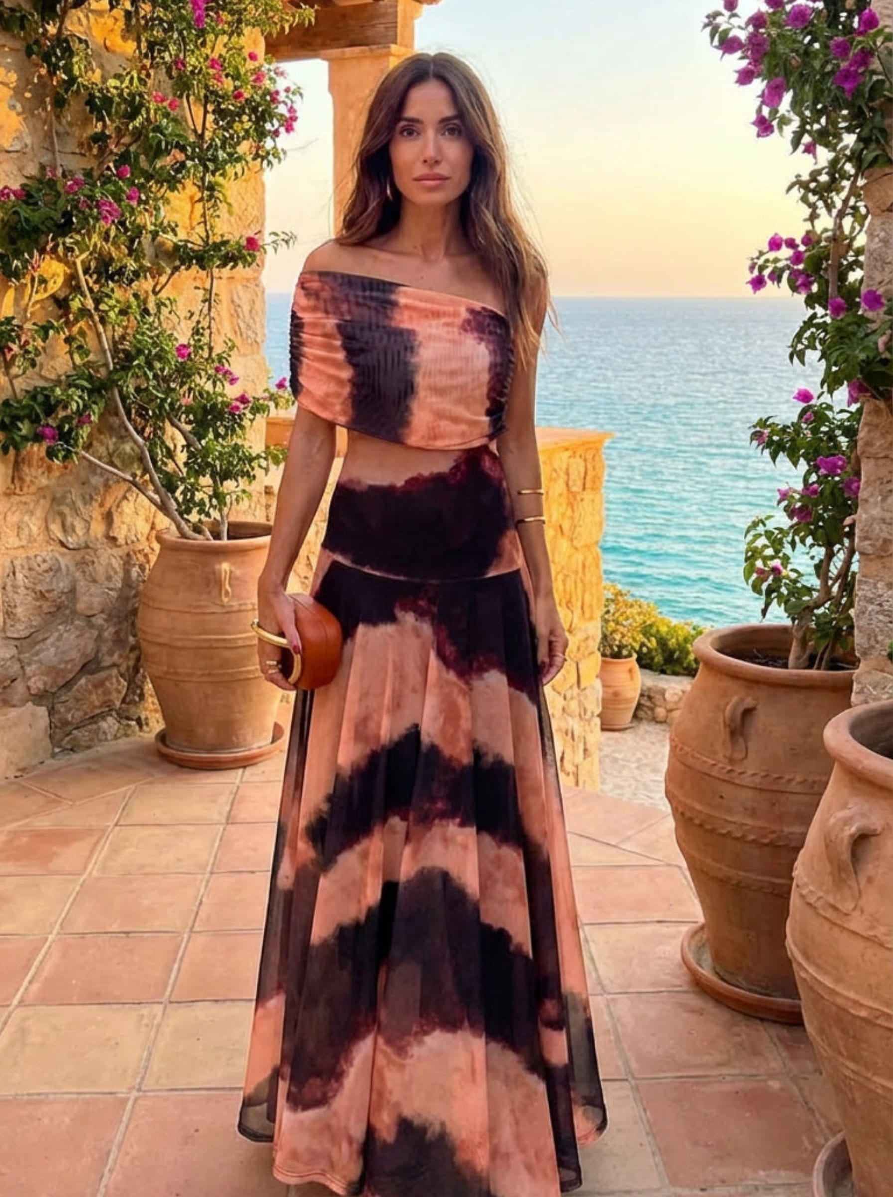 Vestido Nour con estampado Coral/Terracota