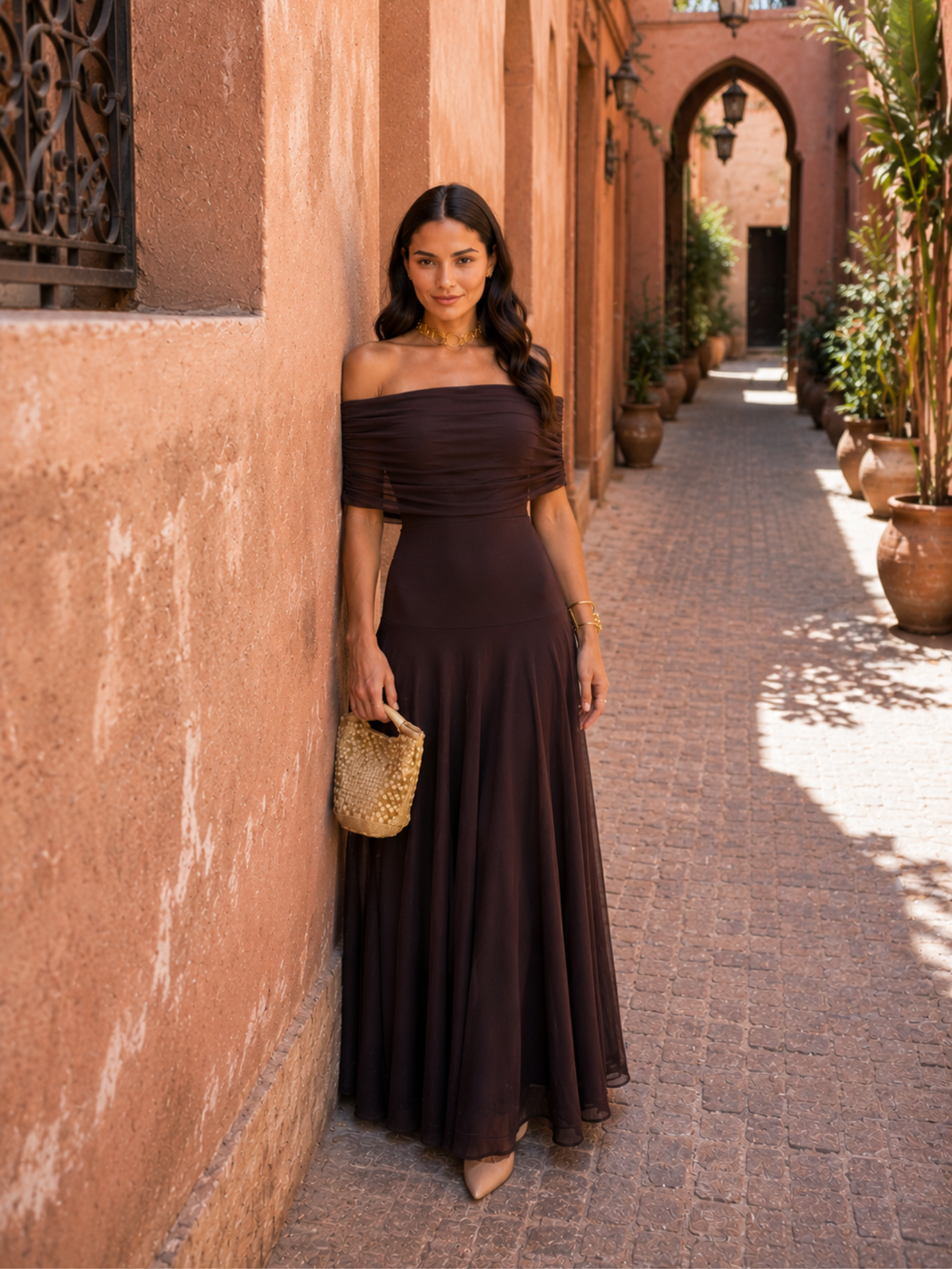 Vestido Nour de tul color marrón