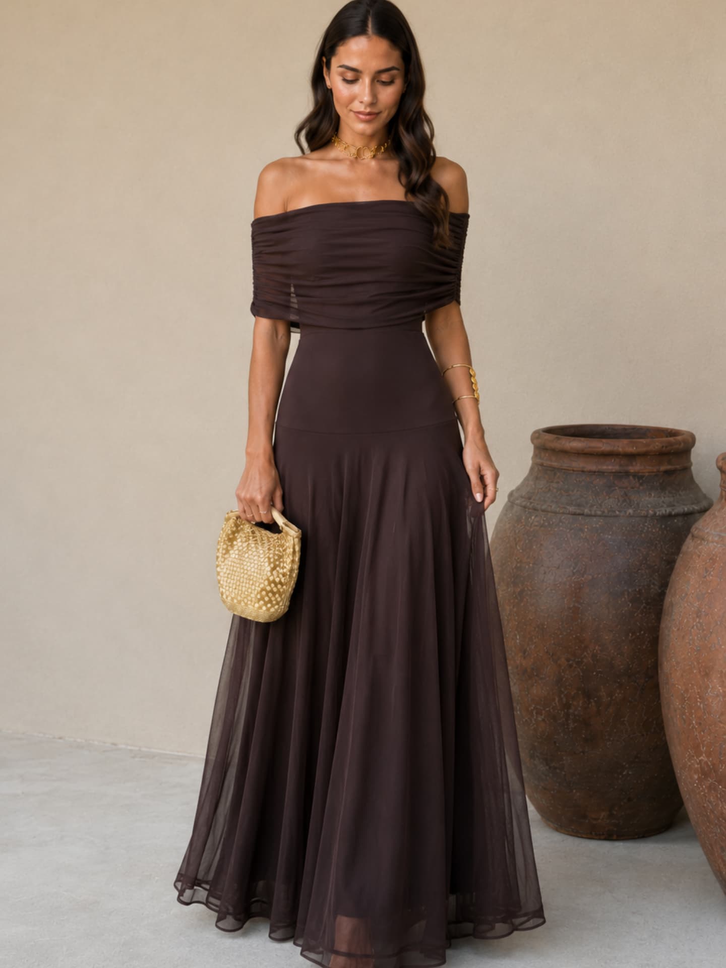Vestido Nour de tul color marrón