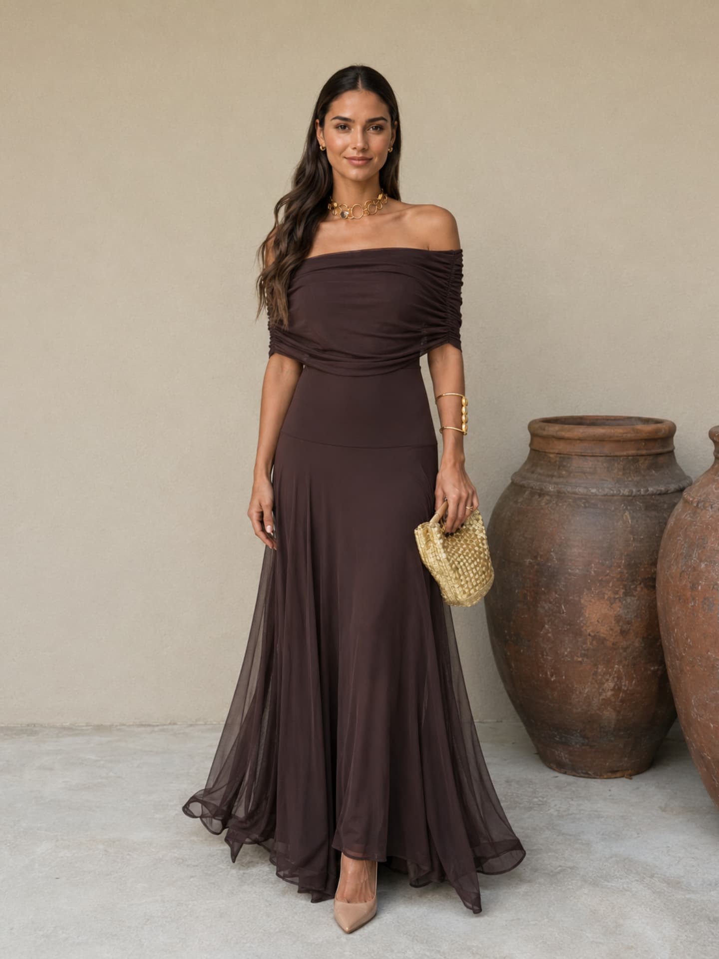 Vestido Nour de tul color marrón