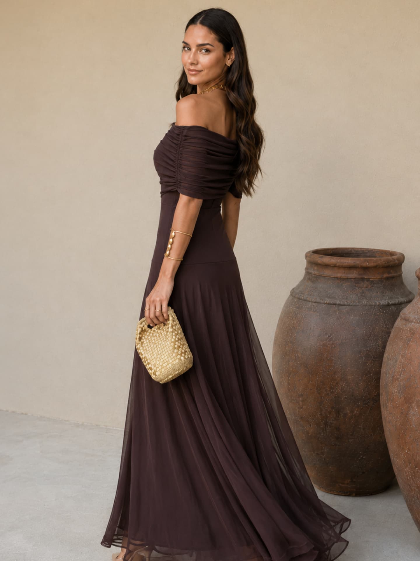 Vestido Nour de tul color marrón