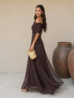 Vestido Nour de tul color marrón