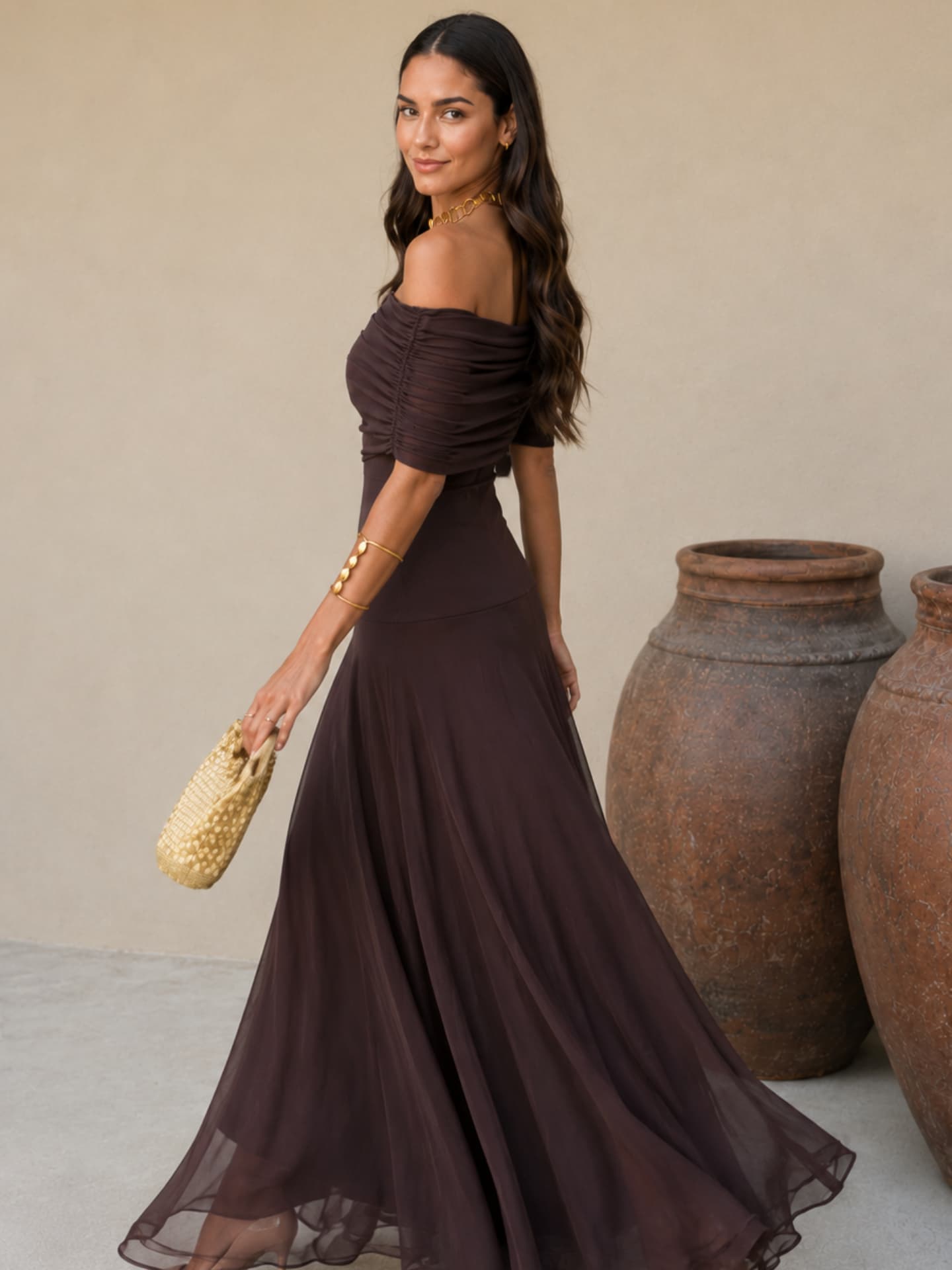 Vestido Nour de tul color marrón