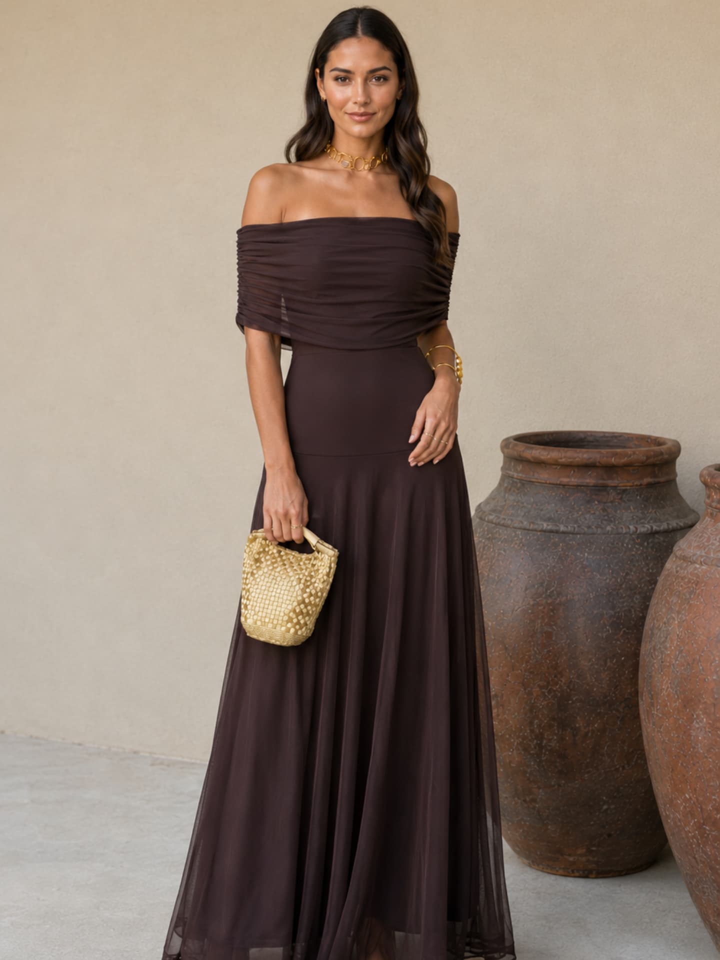 Vestido Nour de tul color marrón