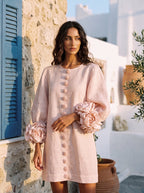 Vestido Mini Floral Rosa Con Botones
