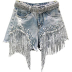 Pantalón Corto Denim Luisa con Fleco