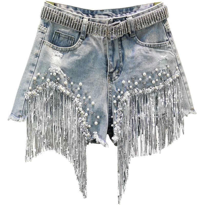 Pantalón Corto Denim Luisa con Fleco