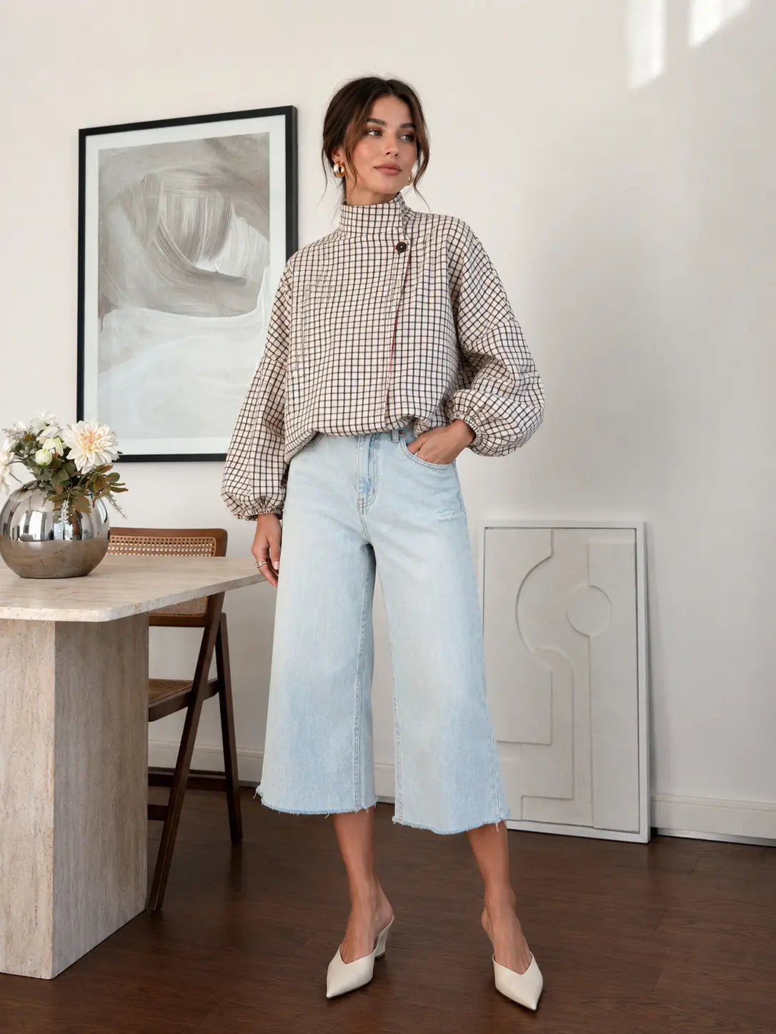 Chaqueta cropped a cuadros