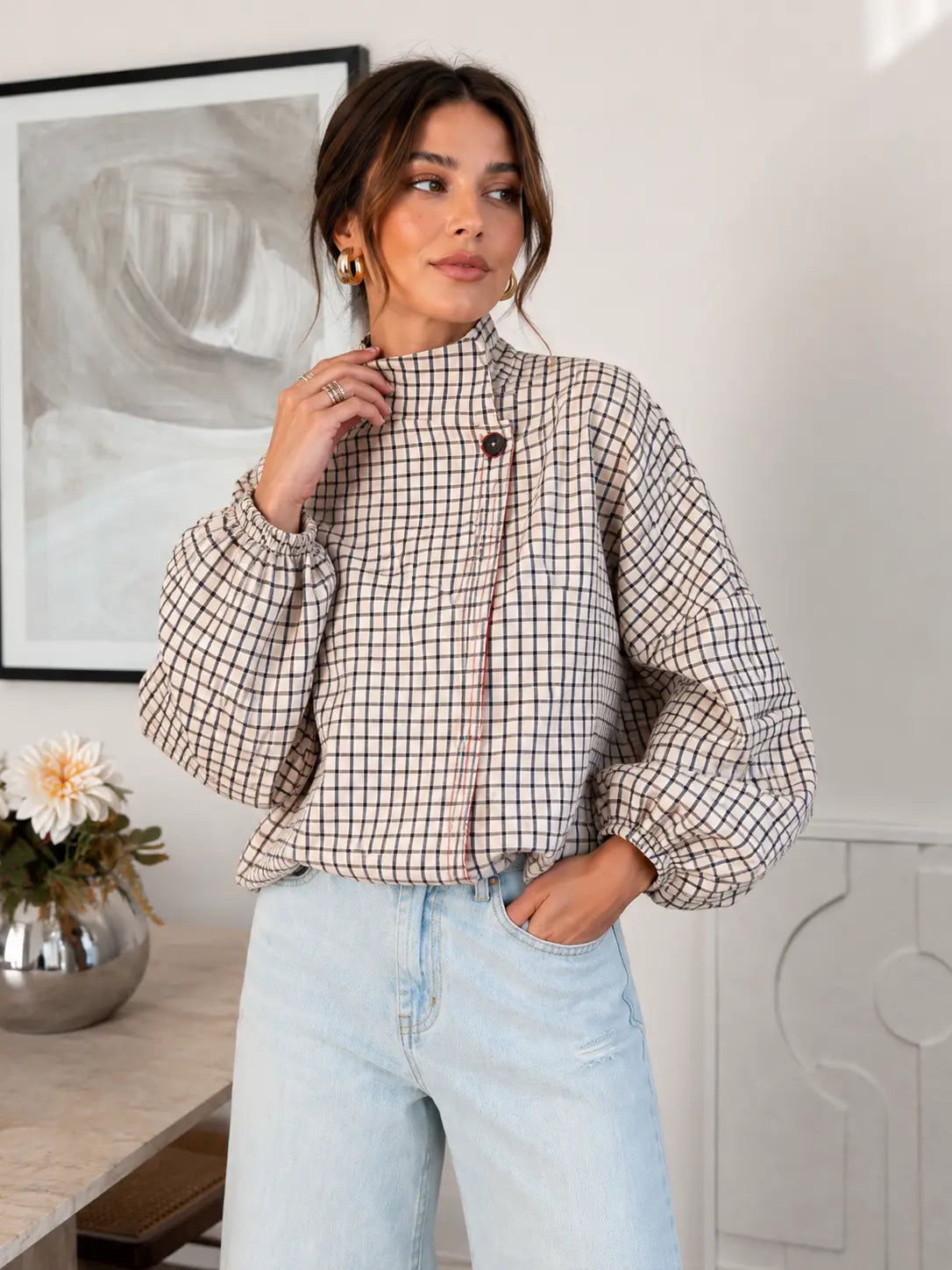 Chaqueta cropped a cuadros