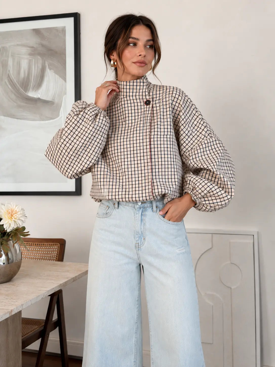 Chaqueta cropped a cuadros