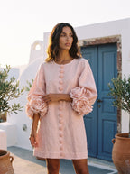 Vestido Mini Floral Rosa Con Botones