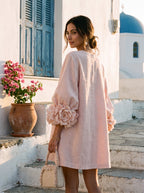 Vestido Mini Floral Rosa Con Botones