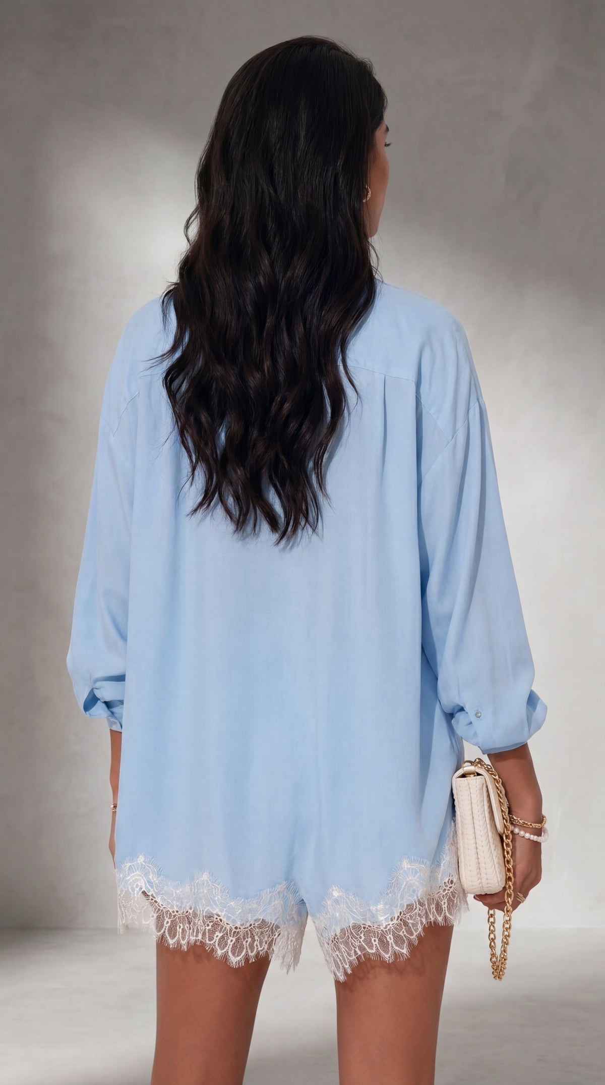 Conjunto Satinado Camisa Oversize + Short Encaje "Cloud"