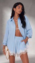 Conjunto Satinado Camisa Oversize + Short Encaje "Cloud"