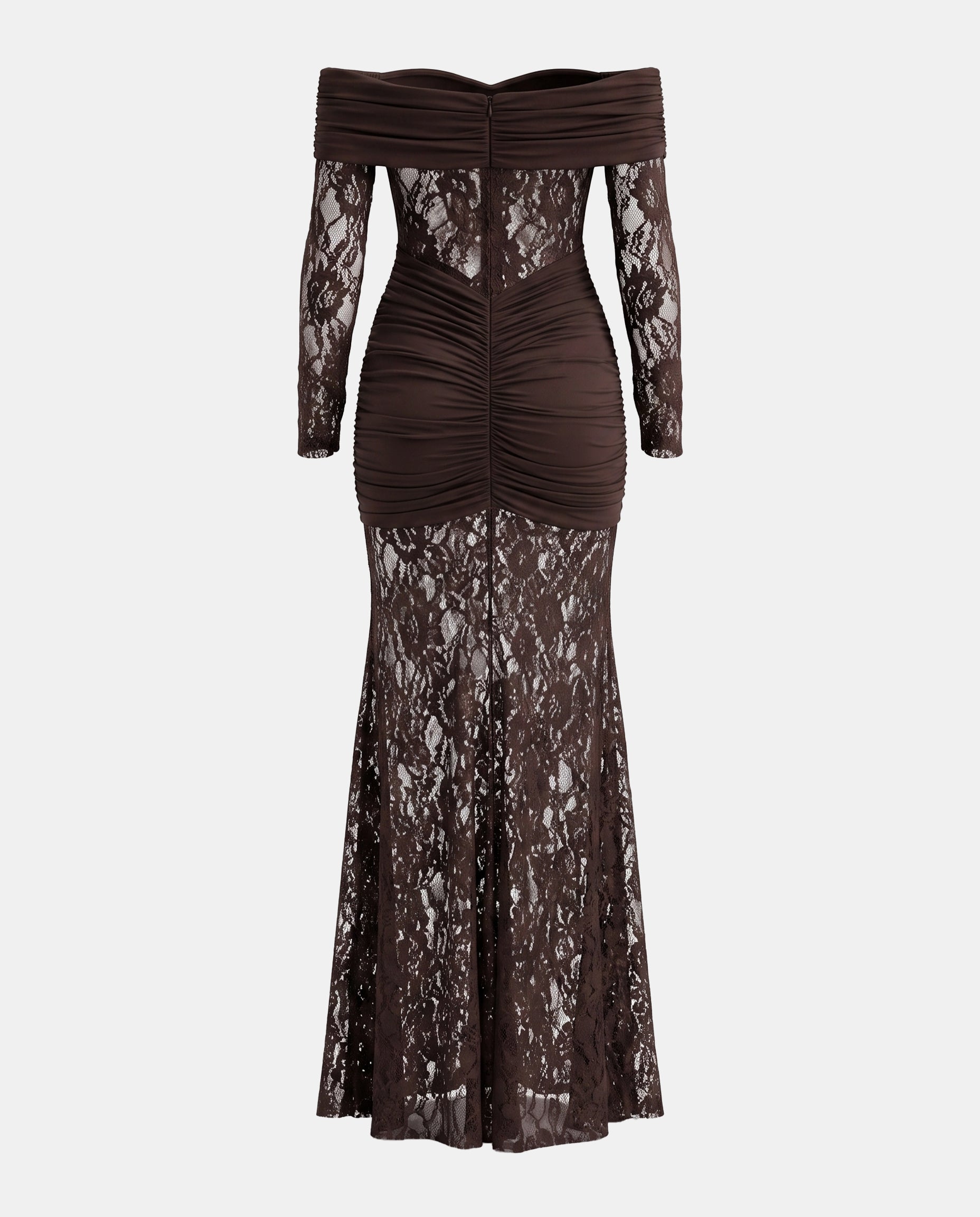 Vestido largo marrón de encaje floral