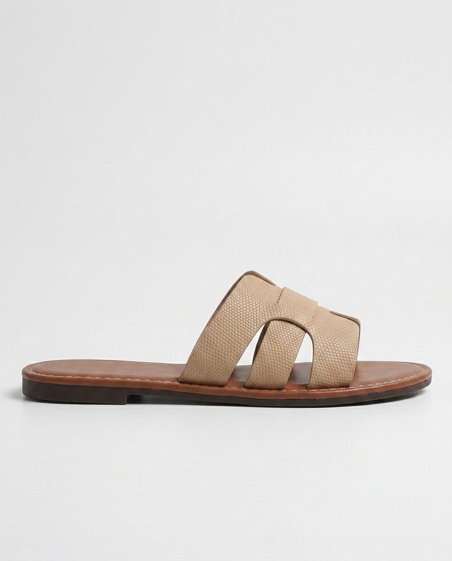 Sandalias Slide Planas con Efecto Piel