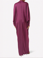 Vestido largo de cuello en Satén Magenta