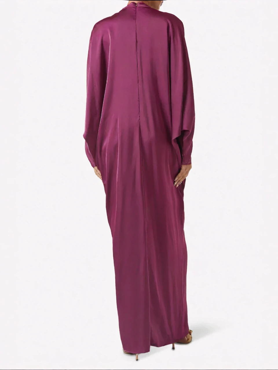 Vestido largo de cuello en Satén Magenta