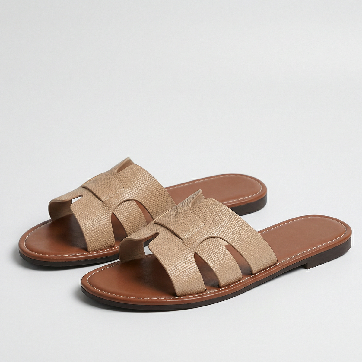 Sandalias Slide Planas con Efecto Piel