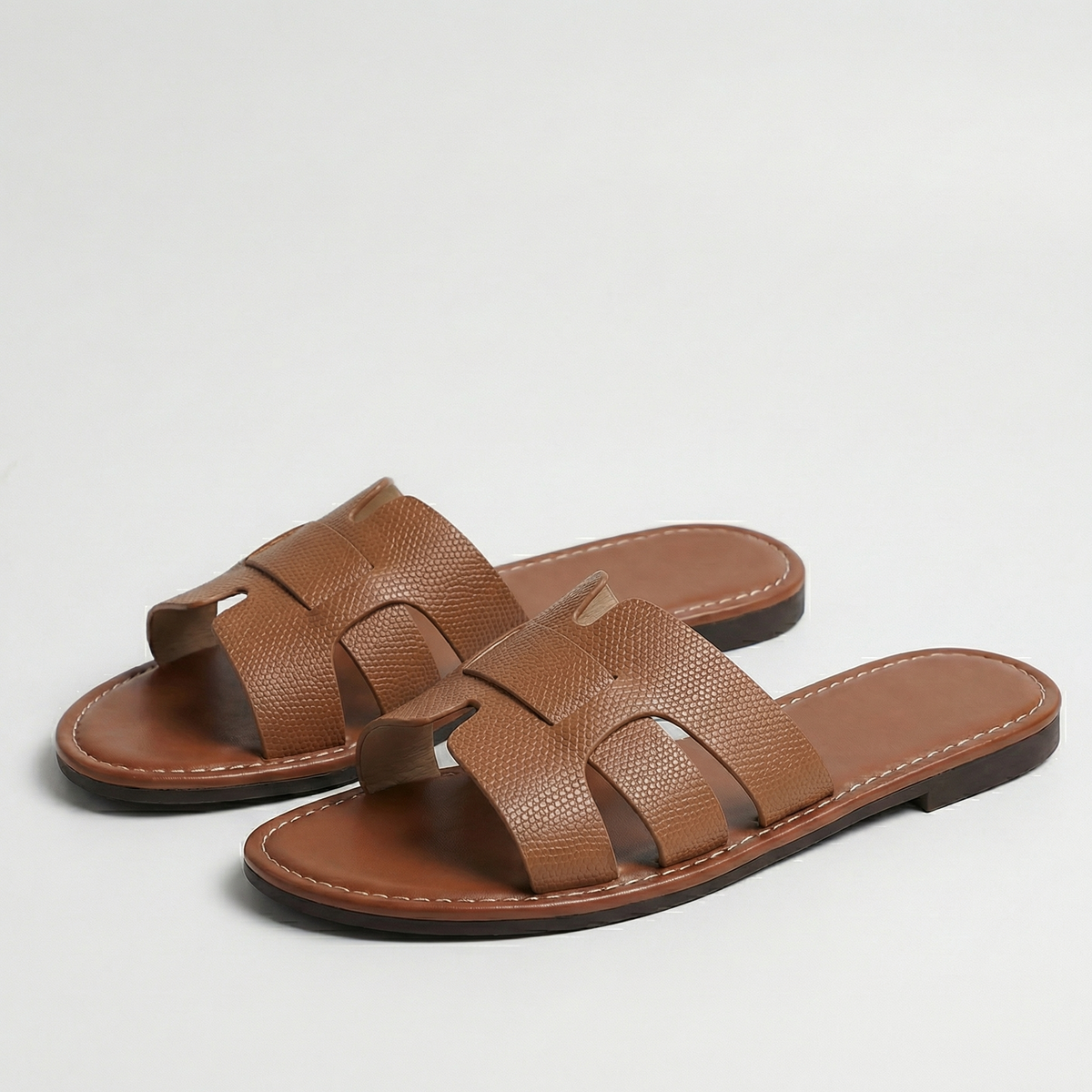 Sandalias Slide Planas con Efecto Piel