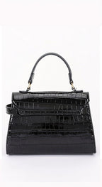 Bolso Vienna Efecto Cocodrilo con Asa Superior y Correa Bandolera - Negro