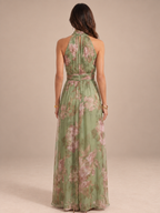 Vestido largo estampado floral verde salvia