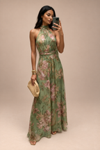 Vestido largo estampado floral verde salvia