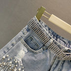 Pantalón Corto Denim Luisa con Fleco