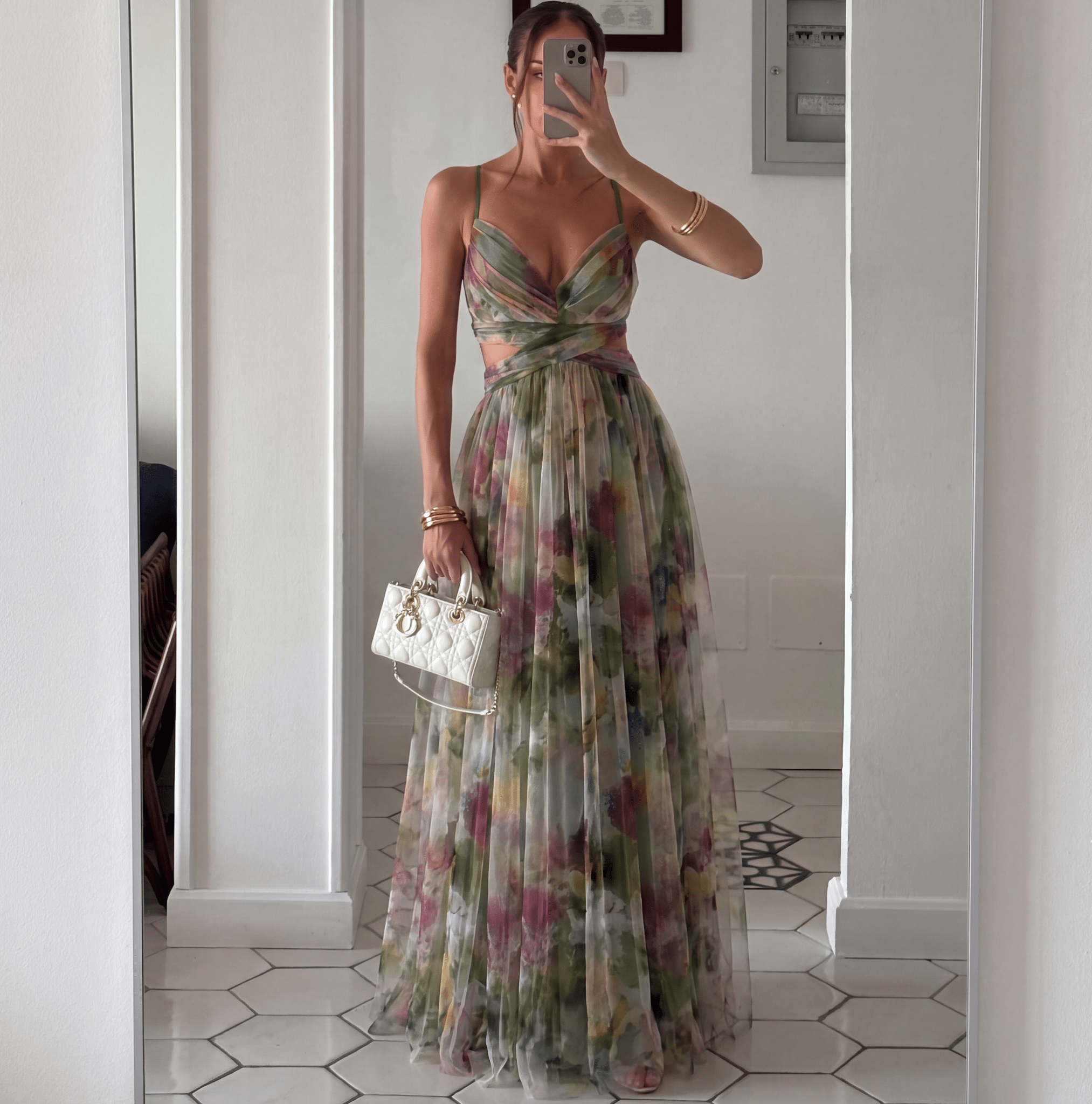 Paulina vestido maxi de mesh con flores
