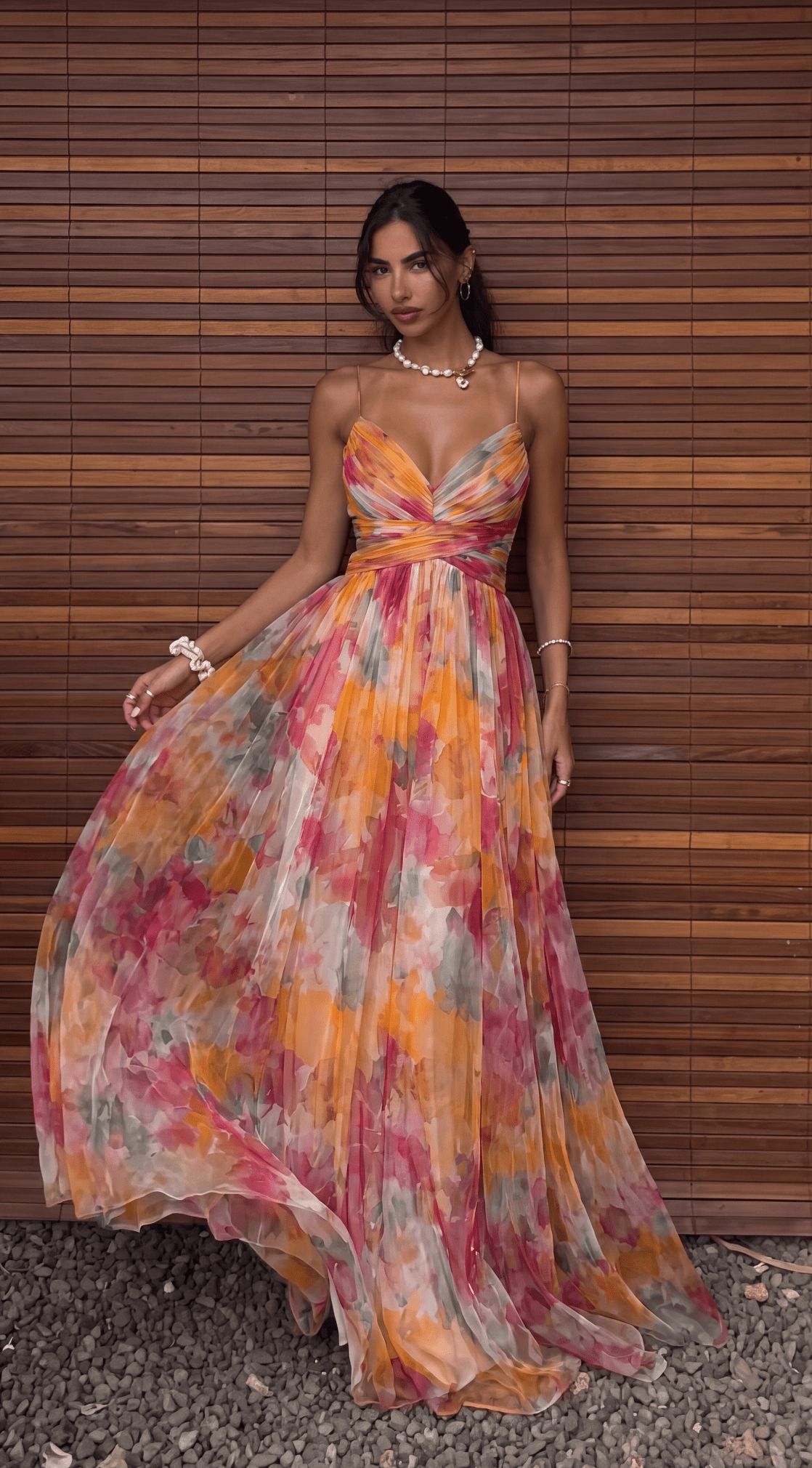 Paulina vestido maxi de mesh con flores