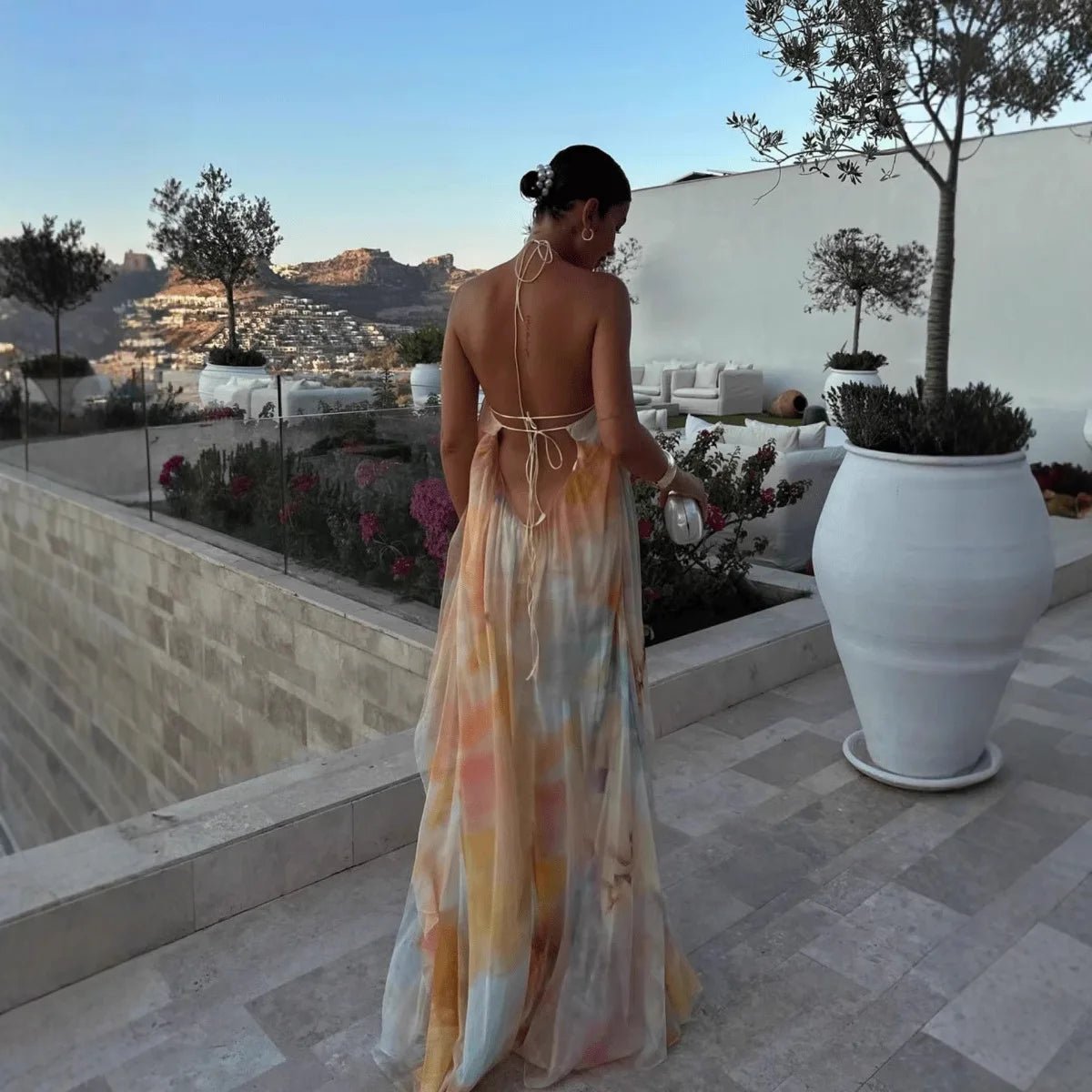 Vestido Soler Maxi Halter cordones