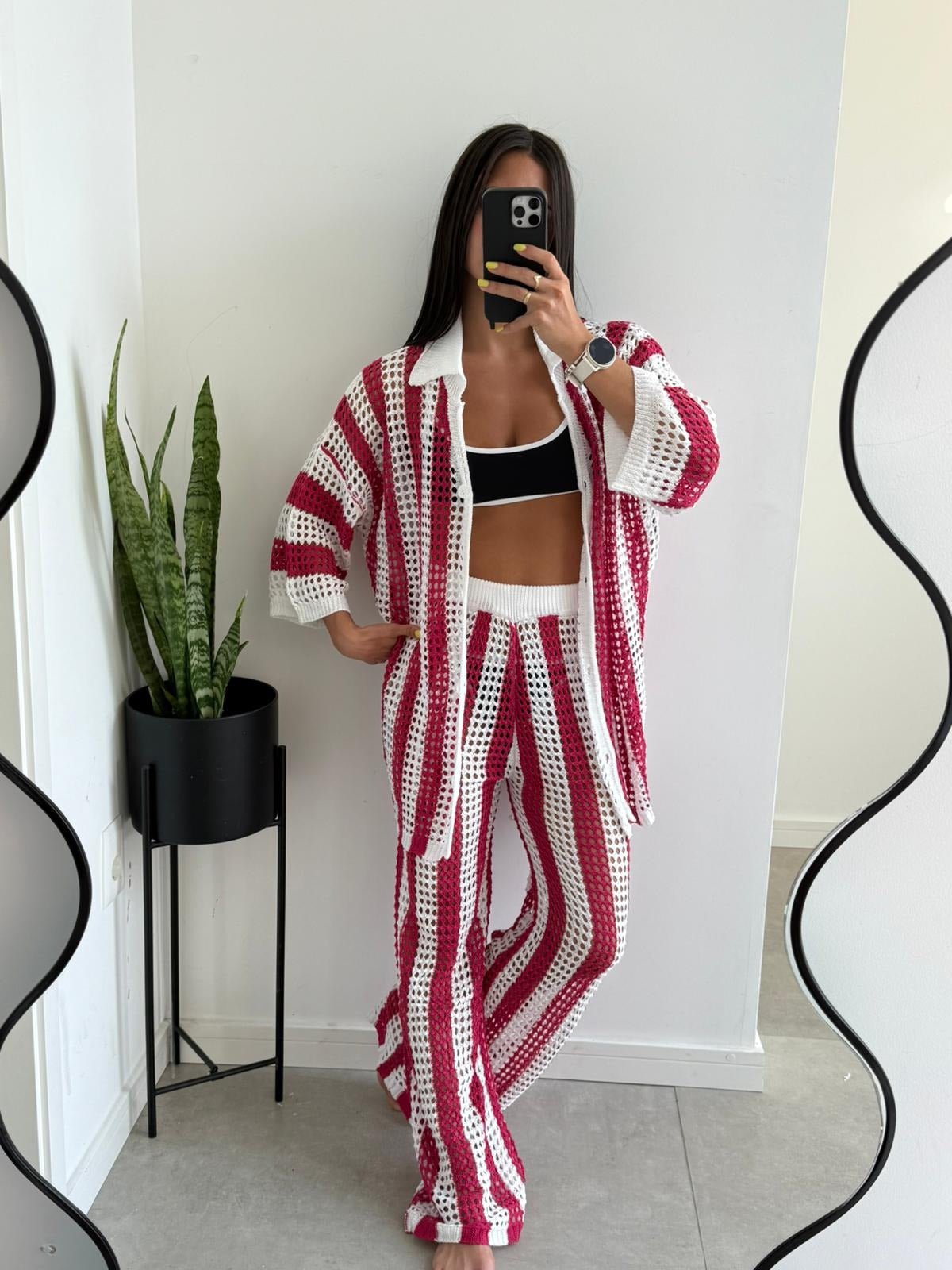Conjunto Caren de crochet a rayas