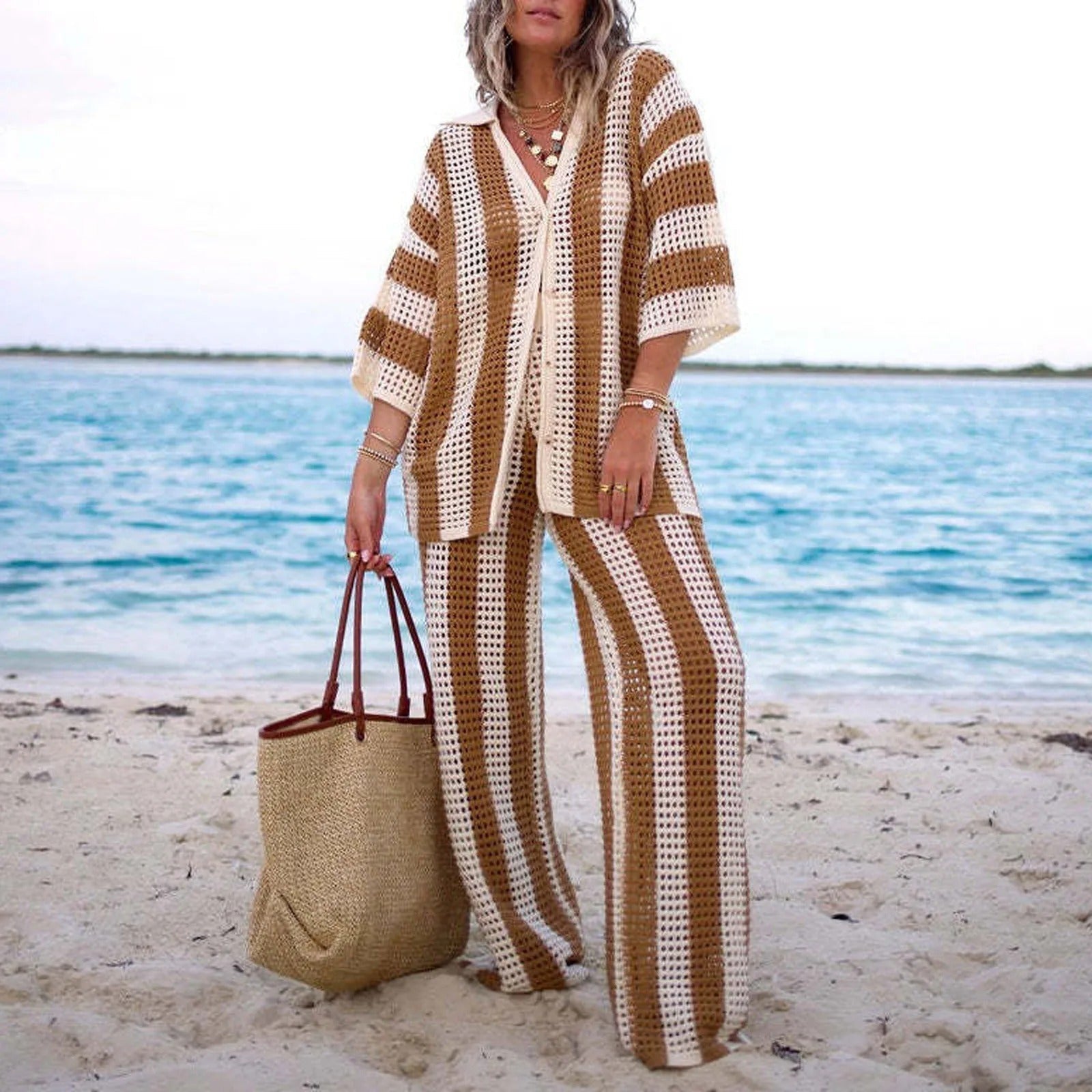 Conjunto Caren de crochet a rayas