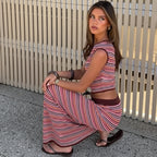 Conjunto Linda de vestido de punto a rayas