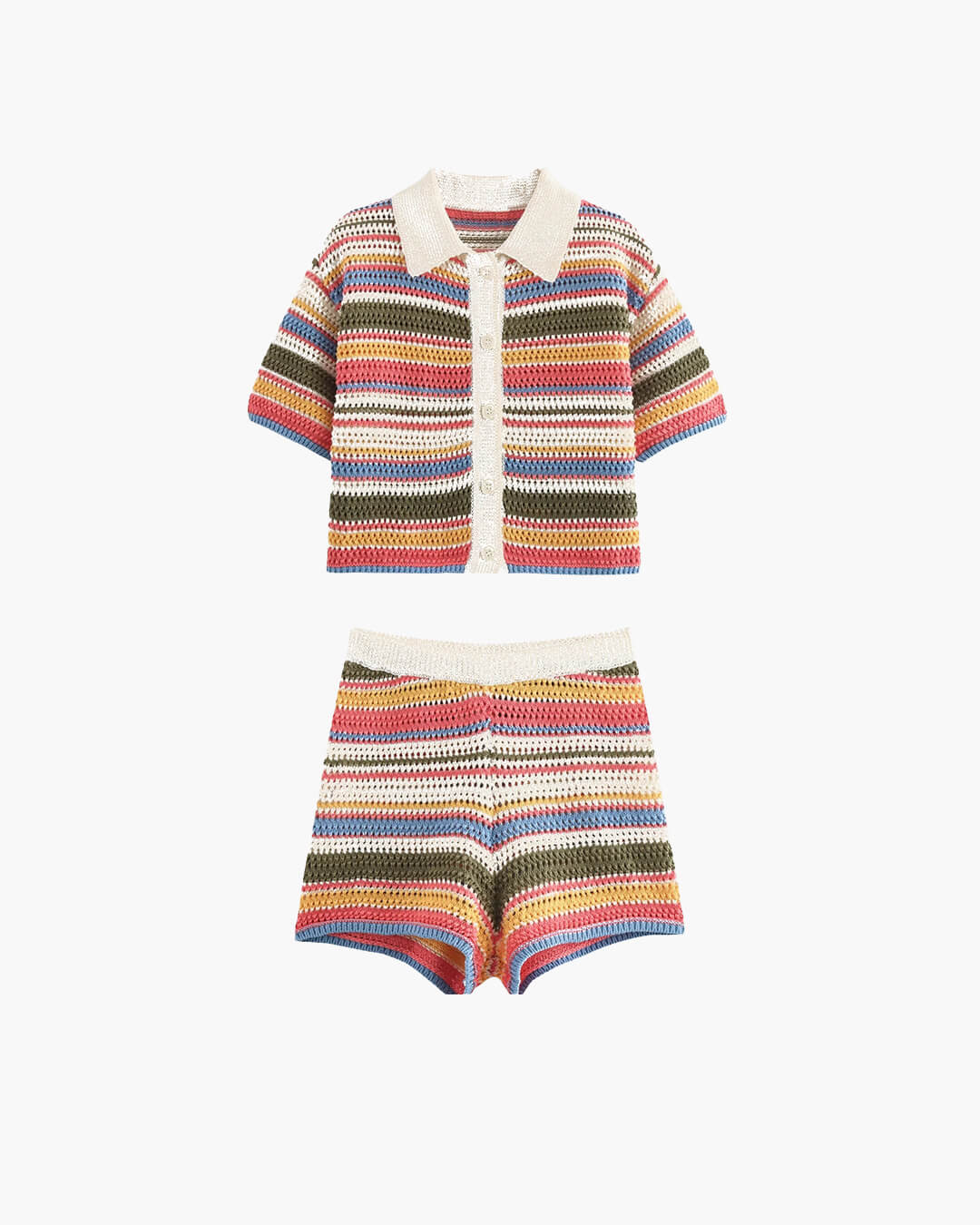 Conjunto Andrea suéter corto crochet y shorts