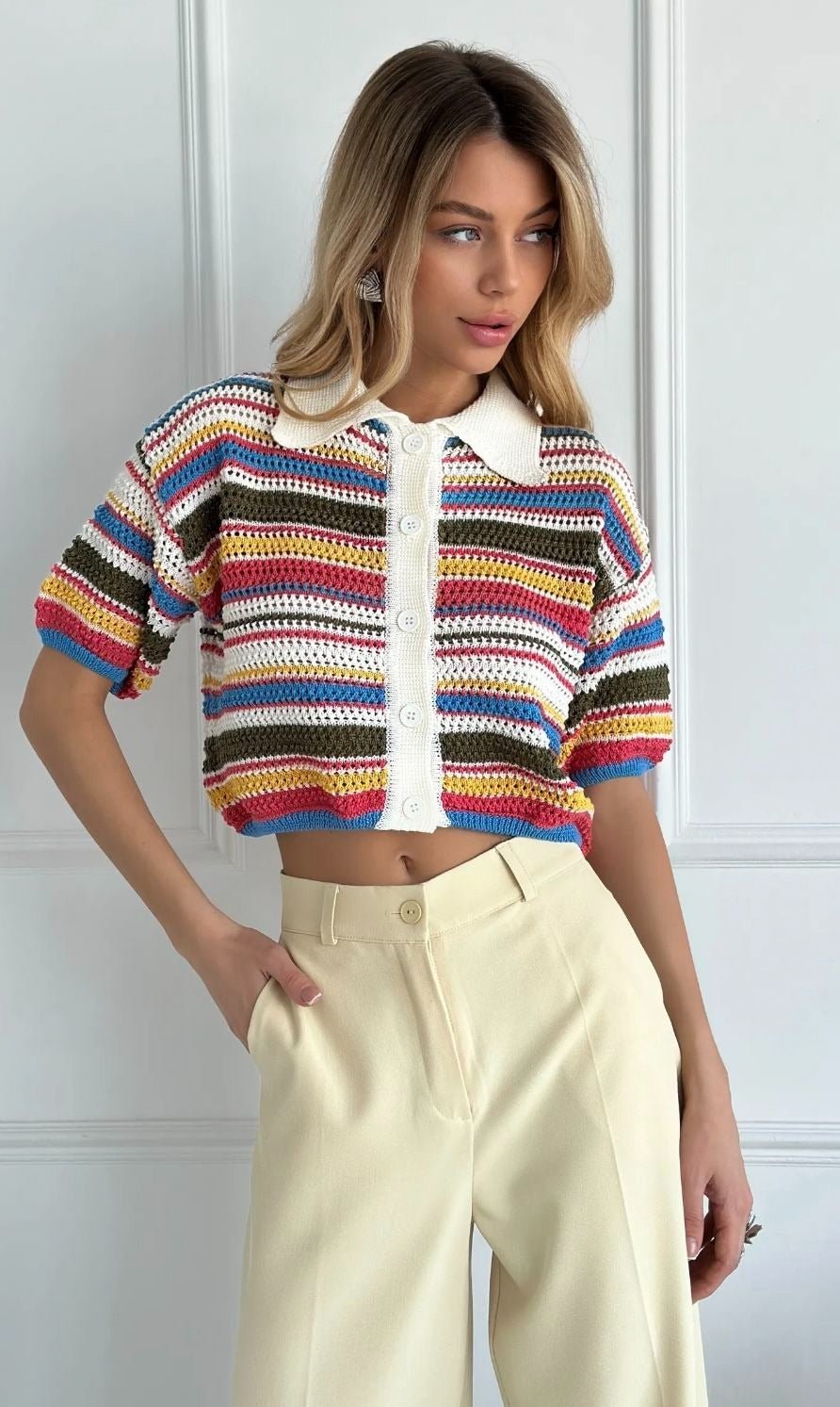 Conjunto Andrea suéter corto crochet y shorts