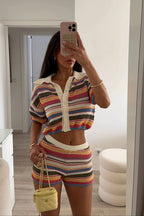 Conjunto Andrea suéter corto crochet y shorts